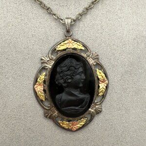 Vintage LS Peterson Sterling 12K GF Mourning Pendant Necklace 18"L